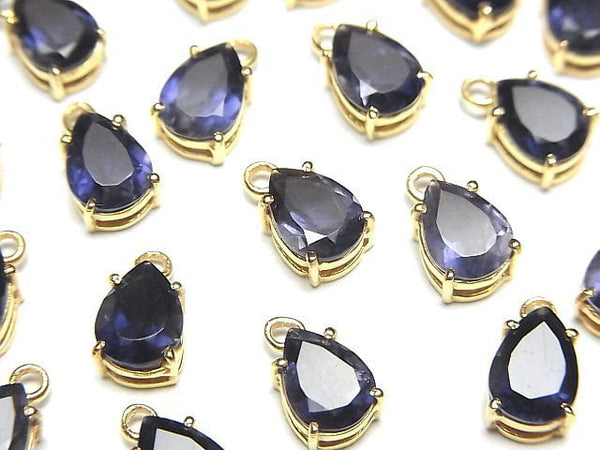 [Video]High Quality Iolite AAA Bezel Setting Pear shape Faceted 8x6mm 18KGP 1pc