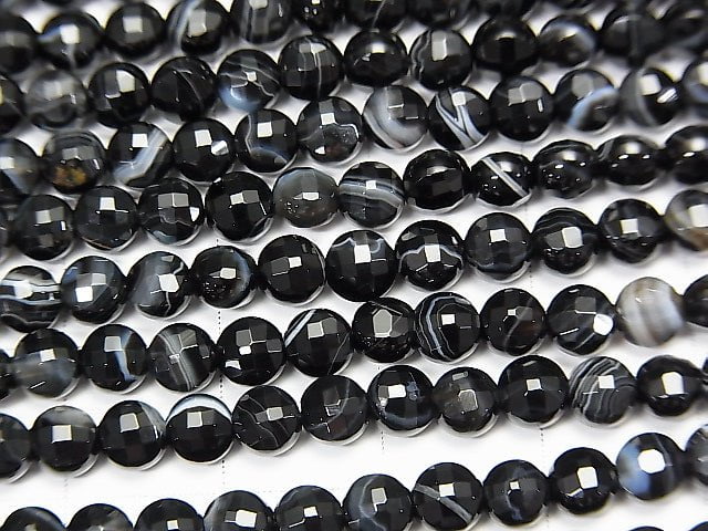 High Quality! Stripe Onyx Faceted Coin 4x4x3.5mm 1strand beads (aprx.15inch/36cm)