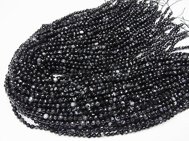 High Quality! Stripe Onyx Faceted Coin 4x4x3.5mm 1strand beads (aprx.15inch/36cm)