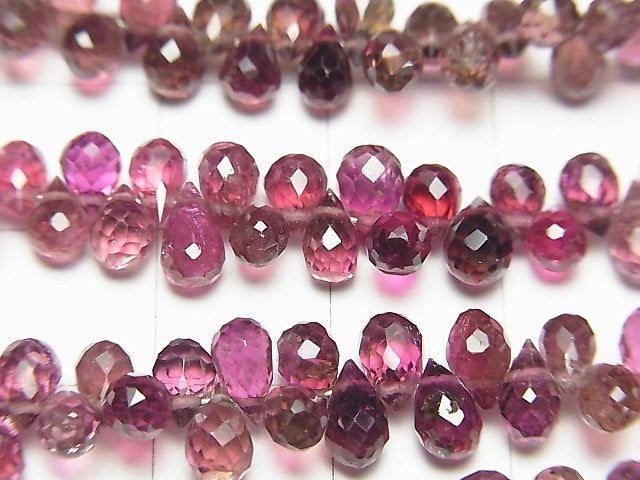 [Video]High Quality Pink Tourmaline AAA Drop Faceted Briolette Color Gradation half or 1strand beads (aprx.7inch / 18cm)