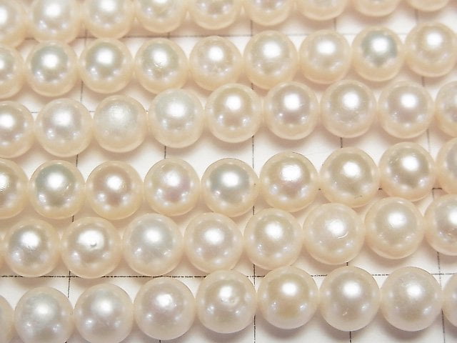 [Video]Fresh Water Pearl AA++ Semi Round 7mm White 1strand beads (aprx.15inch/37cm)