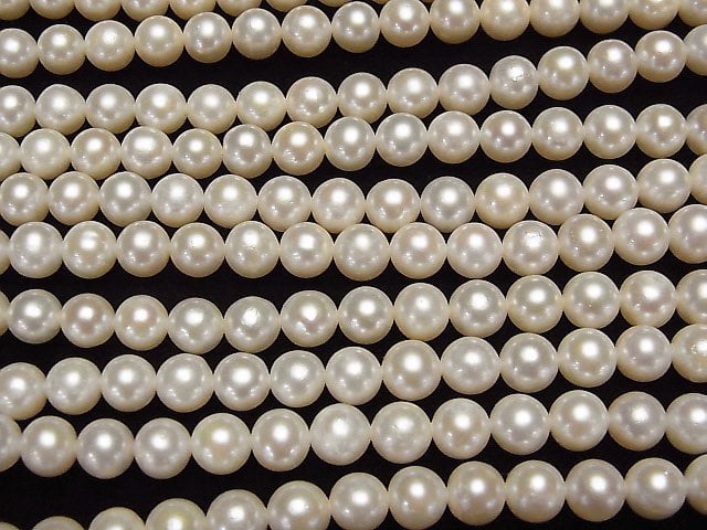 [Video]Fresh Water Pearl AA++ Semi Round 7mm White 1strand beads (aprx.15inch/37cm)