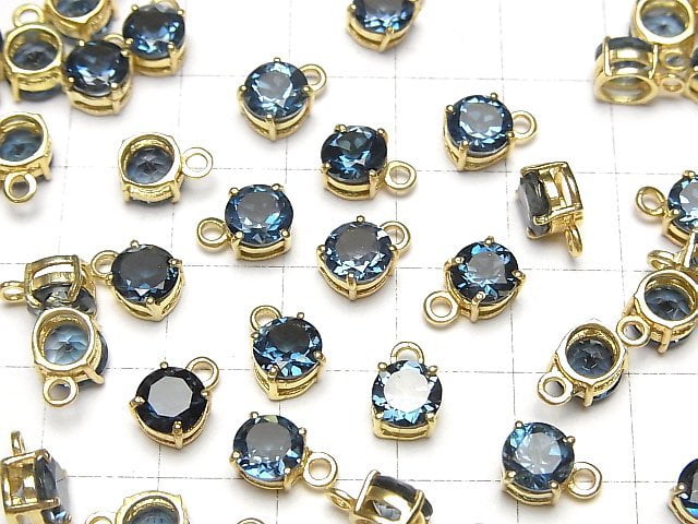 [Video] High Quality London Blue Topaz AAA Bezel Setting Round Faceted 6x6mm 18KGP 1pc