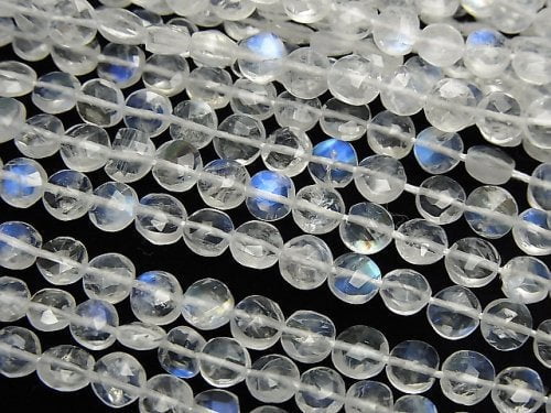 High Quality Rainbow Moonstone AAA- Faceted Coin 1strand beads (aprx.13inch/32cm)