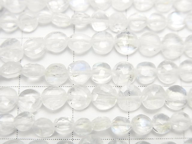 High Quality Rainbow Moonstone AAA- Faceted Coin 1strand beads (aprx.13inch/32cm)