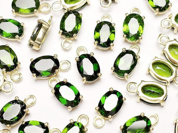 [Video]High Quality Chrome Diopside AAA Bezel Setting Oval Faceted 7x5mm 18KGP 1pc