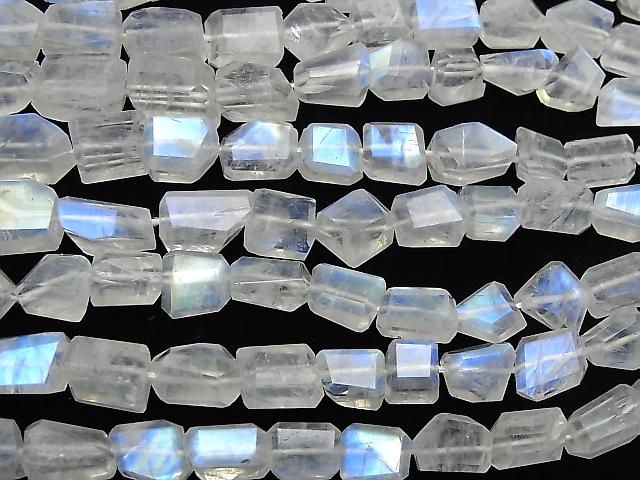 [Video] High Quality Rainbow Moonstone AAA- Faceted Nugget Size Gradation half or 1strand beads (aprx.15inch / 38cm)