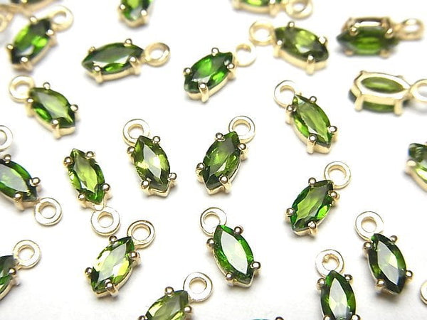 [Video]High Quality Chrome Diopside AAA Bezel Setting Marquise Faceted 6x3mm 18KGP 2pcs