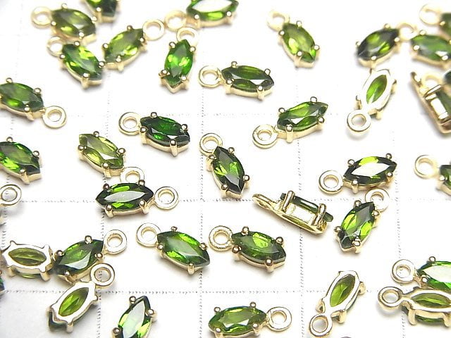 [Video]High Quality Chrome Diopside AAA Bezel Setting Marquise Faceted 6x3mm 18KGP 2pcs
