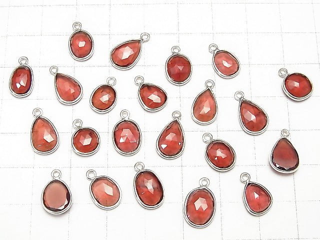 [Video] High Quality Mozambique Garnet AAA Bezel Setting Free Form Rose Cut [One Side] Silver925 4pcs