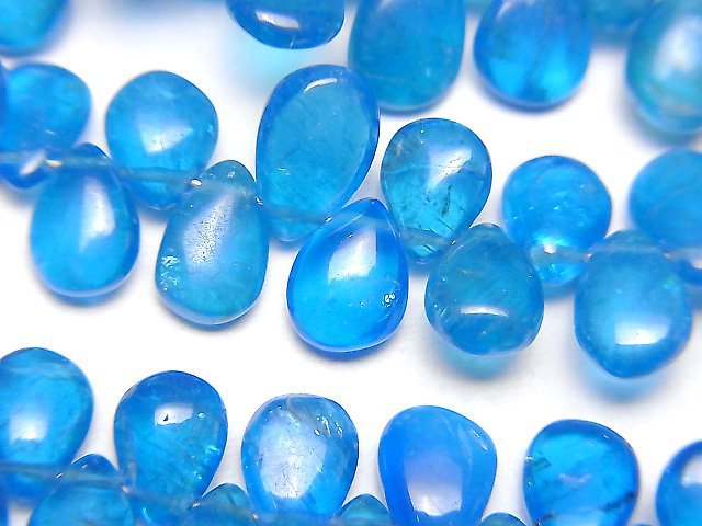[Video] High Quality Neon Blue Apatite AAA- Pear shape (Smooth) 1strand beads (aprx.7inch/18cm)