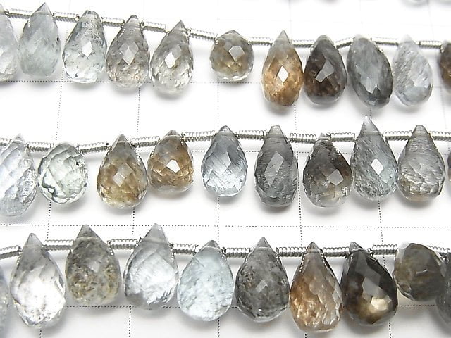 [Video]High Quality Moss Aquamarine AAA Drop Faceted Briolette 1strand beads (aprx.7inch/18cm)