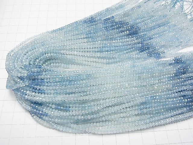 [Video] High Quality!  1strand $15.99! Aquamarine AA++ Faceted Button Roundel 3x3x2mm 1strand beads (aprx.15inch/38cm)