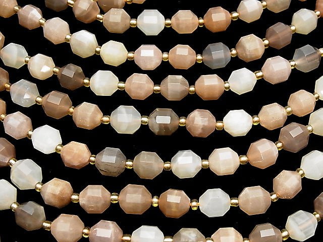 [Video] High Quality Multicolor Moonstone AA+ Double Point Faceted Tube 10x9mm half or 1strand beads (aprx.15inch / 37cm)