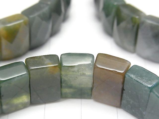1strand $16.99! Moss Agate 2 holes Faceted Rectangle 12x8x6mm 1strand (Bracelet)
