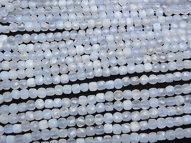 High Quality!  Blue Lace Agate AA++ Cube Shape 4x4x4mm half or 1strand beads (aprx.15inch/37cm)
