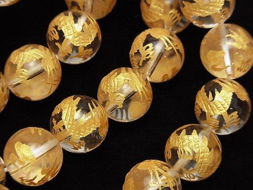[Video] Golden! Dragon (Four Divine Beasts) Carved! Crystal AAA Round 10,12,14mm Half-strand / Bracelet