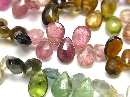 [Video]  High Quality Multi Color Tourmaline AA++ Pear shape Faceted Briolette half or 1strand beads (aprx.7inch/18cm)