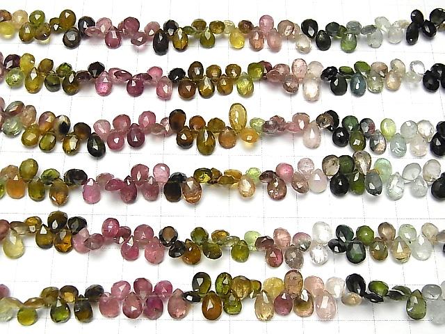 [Video]  High Quality Multi Color Tourmaline AA++ Pear shape Faceted Briolette half or 1strand beads (aprx.7inch/18cm)