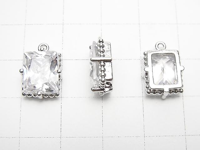 Metal Parts Rectangle Faceted Charm 12x10mm Silver Color (with CZ) 2pcs $3.79!
