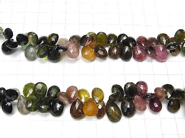 High Quality Multi Color Tourmaline AA++ Pear shape Faceted Briolette half or 1strand beads (aprx.7inch/17cm)
