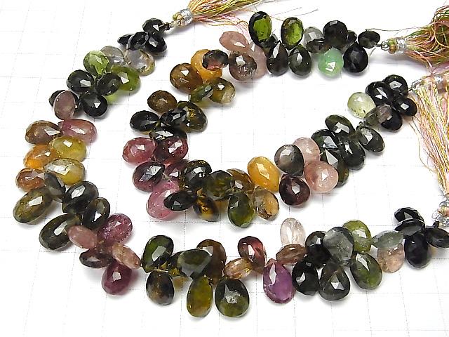 High Quality Multi Color Tourmaline AA++ Pear shape Faceted Briolette half or 1strand beads (aprx.7inch/17cm)