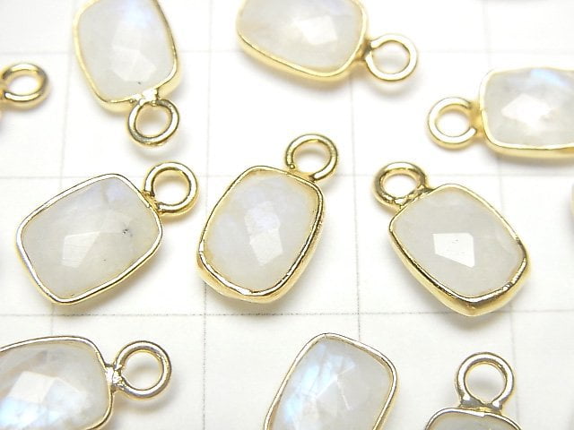 [Video] Rainbow Moonstone AA++ Bezel Setting Faceted Rectangle 9x7mm [One Side ] 18KGP 4pcs