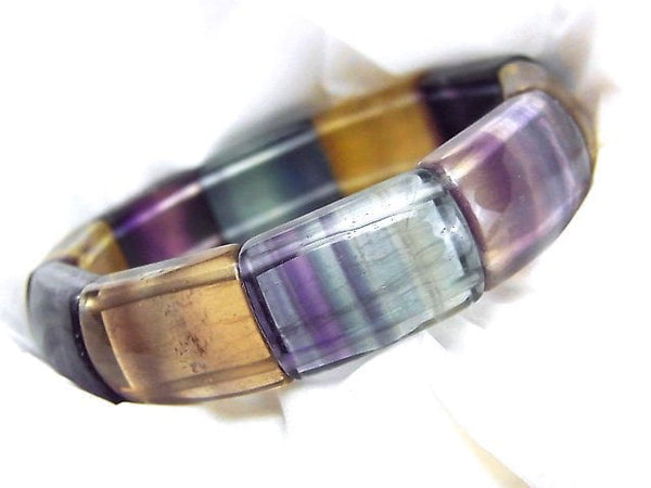 [Video] Multi-color Fluorite AAA 2 Hole Rectangle 20x13mm Bracelet