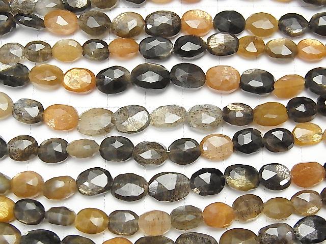 [Video] High Quality Golden Sheen Multi Color Moonstone AAA- Faceted Oval 1strand beads (aprx.7inch/18cm)