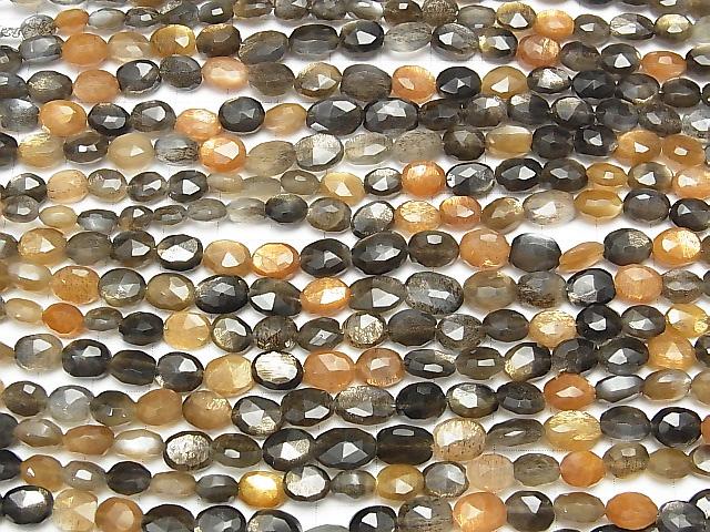 [Video] High Quality Golden Sheen Multi Color Moonstone AAA- Faceted Oval 1strand beads (aprx.7inch/18cm)