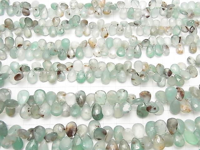 High Quality Aquaprase  Pear shape  Faceted Briolette  half or 1strand beads (aprx.7inch/18cm)