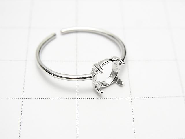 [Video] Silver925 Ring empty frame (Claw Closure) Round 6mm Rhodium Plated Free Size 1pc