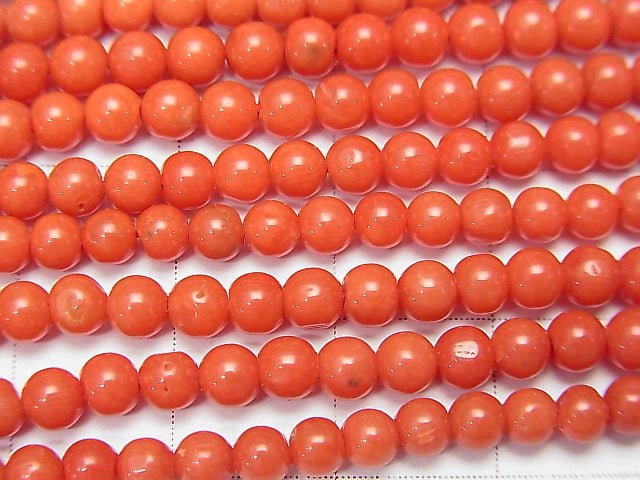 Sardinian Red Coral Round 3.5mm 1/4 or 1strand beads (aprx.20inch / 50cm)