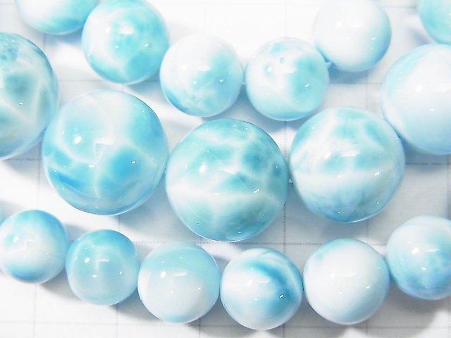 [Video] [One of a kind] Top Quality Larimar Pectolite AAAA Round 8-14mm Size Gradation Necklace NO.2