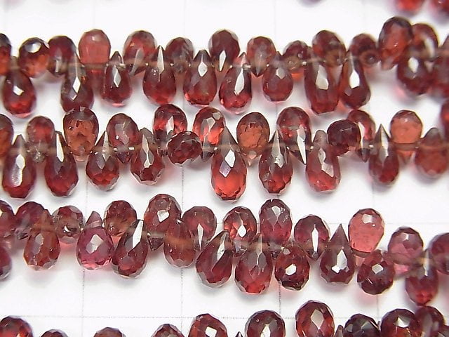 [Video]High Quality Mozambique Garnet AAA- Drop Faceted Briolette half or 1strand beads (aprx.7inch/18cm)