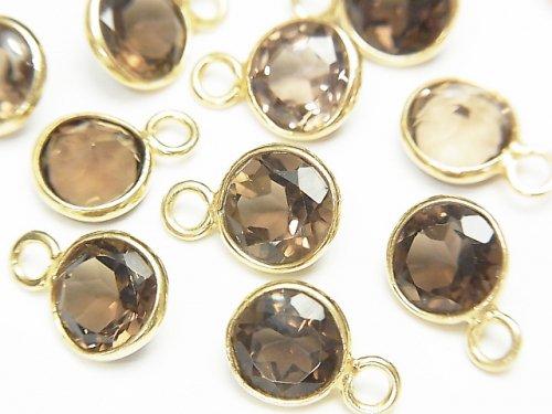 [Video]High Quality Smoky Quartz AAA Bezel Setting Round Faceted 7x7mm [One Side ] 18KGP 5pcs