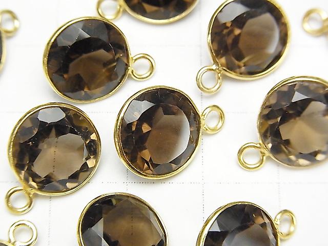 High Quality Smoky Quartz AAA Bezel Setting Round Faceted 11x11mm [One Side ] 18KGP 3pcs