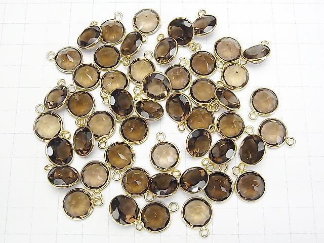 High Quality Smoky Quartz AAA Bezel Setting Round Faceted 11x11mm [One Side ] 18KGP 3pcs