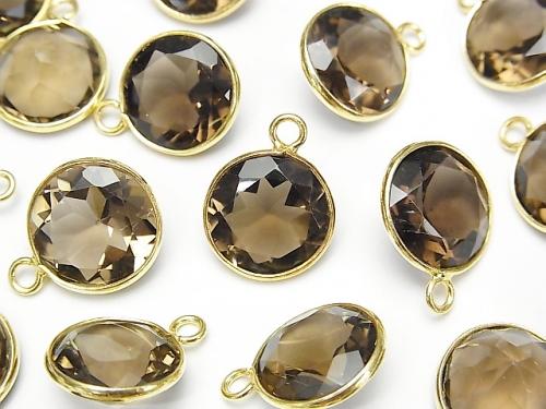High Quality Smoky Quartz AAA Bezel Setting Round Faceted 12x12mm [One Side ] 18KGP 3pcs
