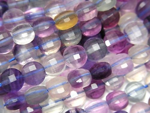 [Video] High Quality! Multicolor Fluorite AAA- Faceted Coin 6x6x4mm 1strand beads (aprx.15inch/36cm)