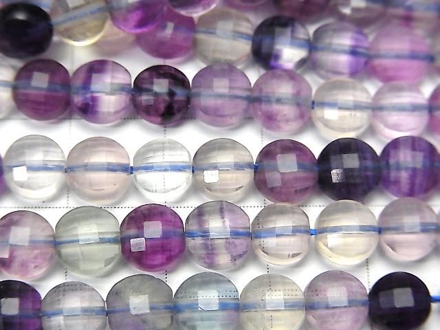 [Video] High Quality! Multicolor Fluorite AAA- Faceted Coin 6x6x4mm 1strand beads (aprx.15inch/36cm)