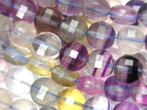 [Video] High Quality! Multicolor Fluorite AAA- Faceted Coin 8x8x6mm 1strand beads (aprx.15inch/36cm)