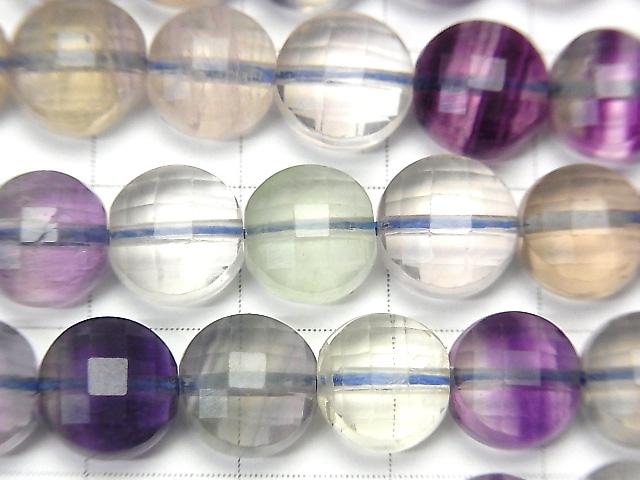 [Video] High Quality! Multicolor Fluorite AAA- Faceted Coin 8x8x6mm 1strand beads (aprx.15inch/36cm)