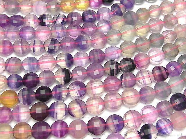 [Video] High Quality! Multicolor Fluorite AAA- Faceted Coin 10x10x7mm Color gradation 1strand beads (aprx.15inch/36cm)
