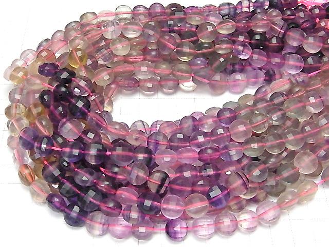 [Video] High Quality! Multicolor Fluorite AAA- Faceted Coin 10x10x7mm Color gradation 1strand beads (aprx.15inch/36cm)