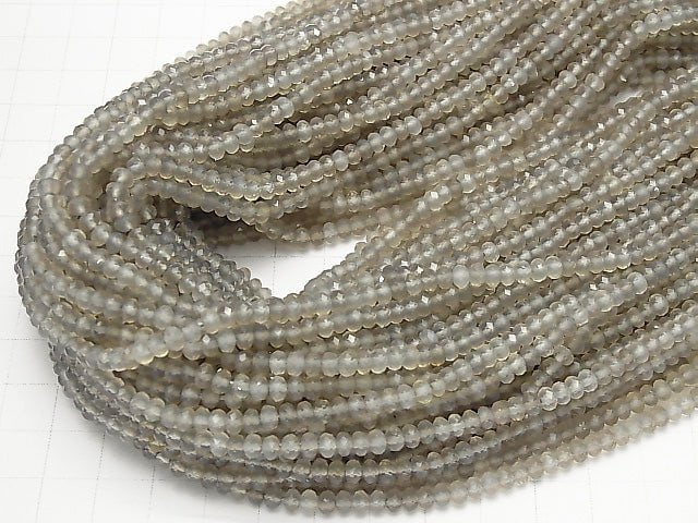 [Video] High Quality! Gray Onyx AAA Faceted Button Roundel 4x4x3mm 1strand beads (aprx.15inch/38cm)