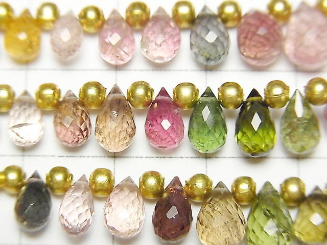 [Video]High Quality Multicolor Tourmaline AAA Drop Faceted Briolette half or 1strand beads (aprx.6inch/15cm)