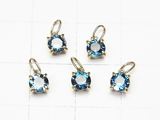 [Video][Japan]High Quality London Blue Topaz AAA Round Faceted 4x4x3mm Pendant [K10 Yellow Gold] 1pc