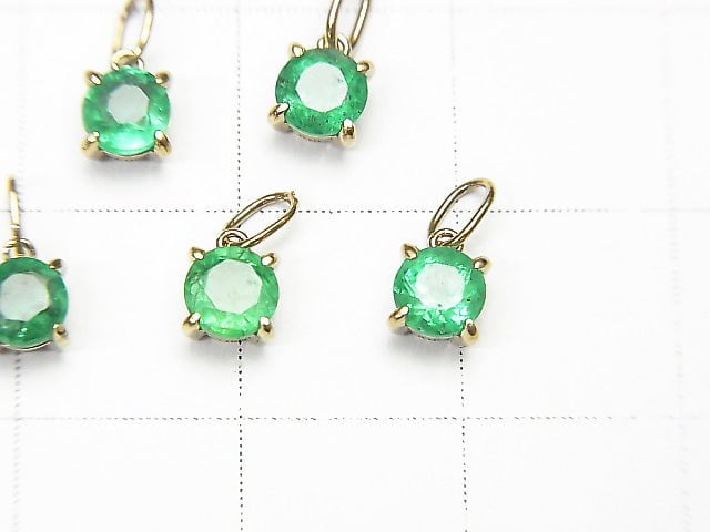 [Japan] High Quality Emerald AAA Round Faceted 4x4x3mm Pendant [K10 Yellow Gold] 1pc