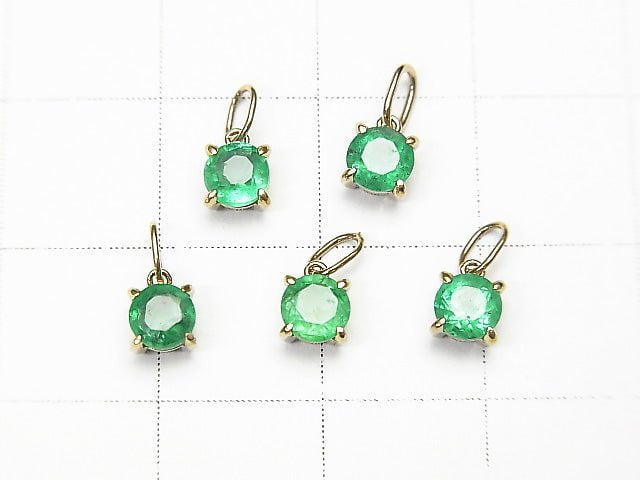 [Japan] High Quality Emerald AAA Round Faceted 4x4x3mm Pendant [K10 Yellow Gold] 1pc